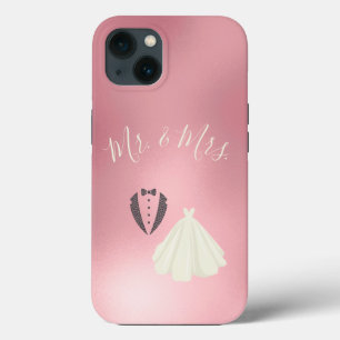 de heer Bride Groom Pink Metallic Wedding Case-Mate iPhone Case