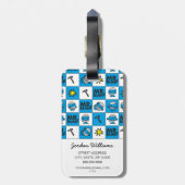 de heer Bump | Mozaïekpatroon in blauw patroon Bagagelabel (Achterkant verticaal)