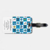 de heer Bump | Mozaïekpatroon in blauw patroon Bagagelabel (Achterkant horizontaal)