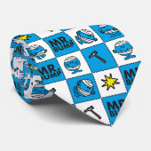 de heer Bump | Mozaïekpatroon in blauw patroon Stropdas (Opgerold)