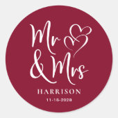 De heer Burgundy Wedding Ronde Sticker (Voorkant)