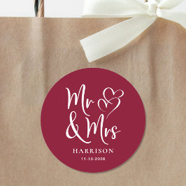 De heer Burgundy Wedding Ronde Sticker