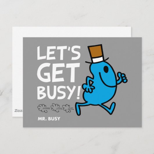 de heer Busy | Laten we een bezige witte tekst mak Briefkaart (Voorkant / Achterkant)