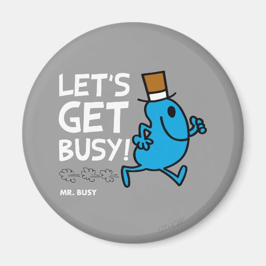 de heer Busy | Laten we een bezige witte tekst mak Magneet (Voorkant)