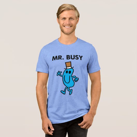 De heer Busy Waving Hallo Tri-Blend Shirt (Voorkant volledig)