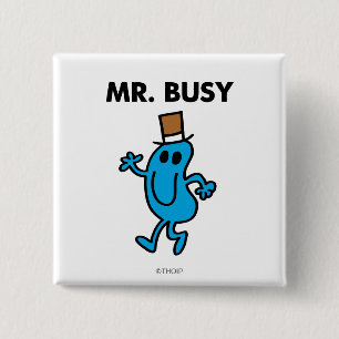 De heer Busy Waving Hallo Vierkante Button 5,1 Cm