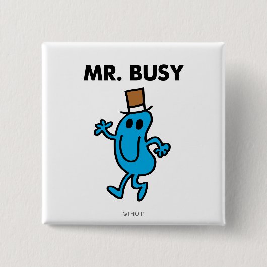 De heer Busy Waving Hallo Vierkante Button 5,1 Cm (Voorkant)