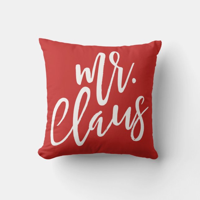 de heer Claus White Script Pillow Kussen (Voorkant)