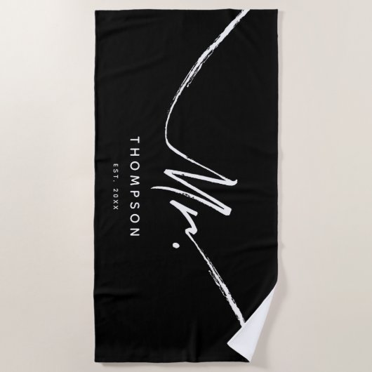 de heer Custom Modern Black White minimalist Strandlaken (Voorkant)