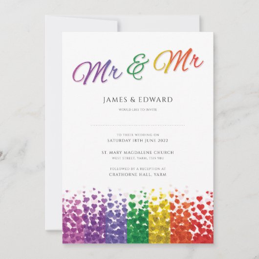 de heer & de heer Gay Wedding Invitation Pride Rai Kaart (Voorkant)
