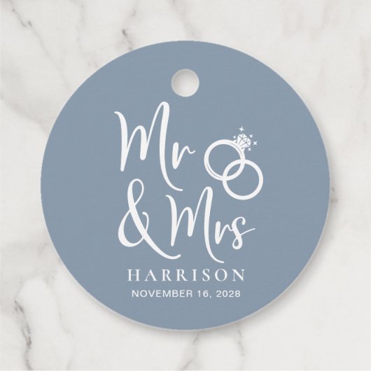 de heer Dusty Blue Wedding Bedankjes Labels (Achterkant)