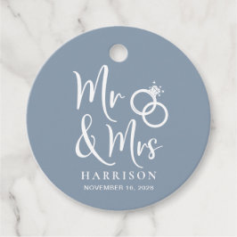 de heer Dusty Blue Wedding Bedankjes Labels