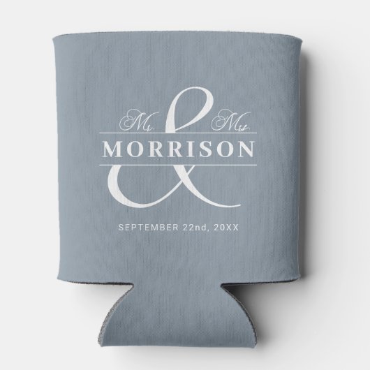 de heer Dusty Blue Wedding Favor Blikjeskoeler (Achterkant)