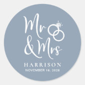 de heer Dusty Blue Wedding Ronde Sticker (Voorkant)