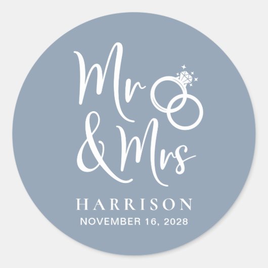 de heer Dusty Blue Wedding Ronde Sticker (Voorkant)