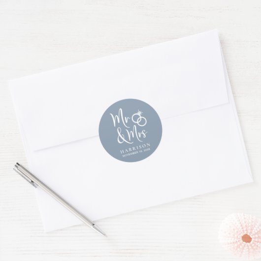 de heer Dusty Blue Wedding Ronde Sticker (Envelop)