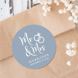 de heer Dusty Blue Wedding Ronde Sticker