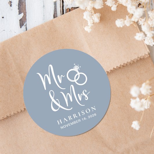 de heer Dusty Blue Wedding Ronde Sticker