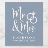 de heer Dusty Blue Wedding Wijn Etiket (Enkel label)