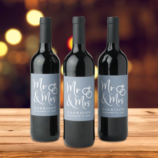 de heer Dusty Blue Wedding Wijn Etiket