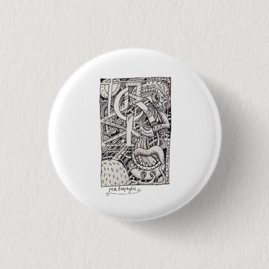 de heer Emptyful, Ink Drawing Ronde Button 3,2 Cm (Voorkant)
