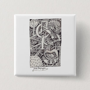 de heer Emptyful, Ink Drawing Vierkante Button 5,1 Cm