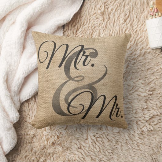 De heer en de heer Burlap Wedding Personalized Kussen (Deken)