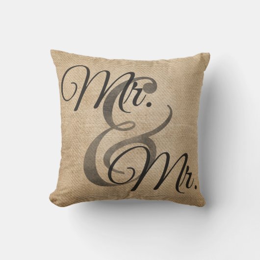 De heer en de heer Gay Burlap Wedding Personalized Kussen (Voorkant)