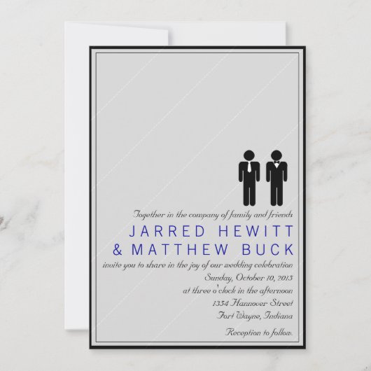 De heer en de heer Two Grooms Wedding Invitation Kaart (Voorkant)