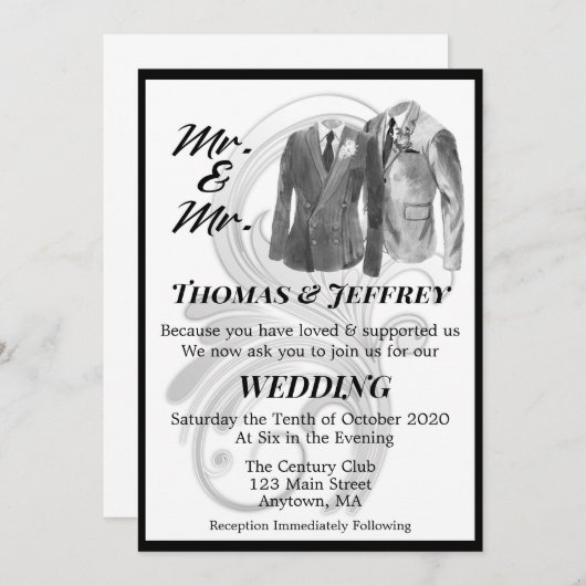 De heer en de heer Wedding Invitation Kaart (Voorkant / Achterkant)