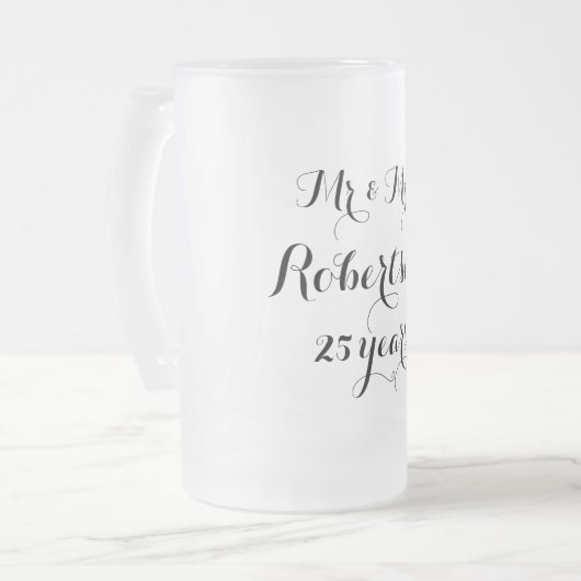 De heer en mevrouw 25th bruiloft glazen bier mok (Voorkant links)