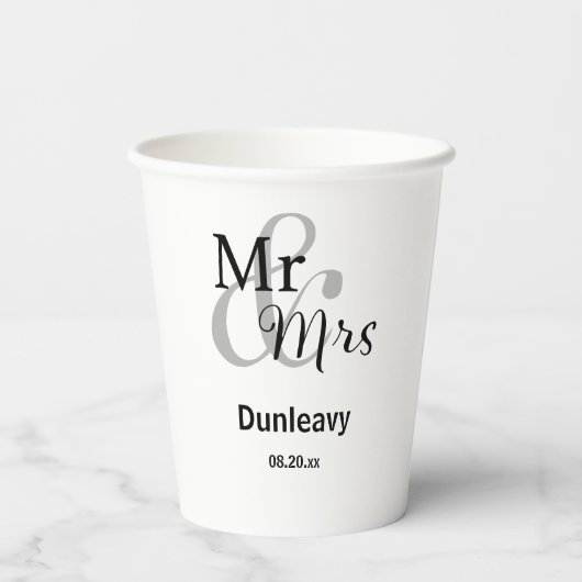 De heer en mevrouw Ampersand Custom Achternaam Pap Papieren Bekers (Achterkant)