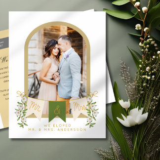 De heer en mevrouw Arched Elopement Fotoaankondigi Aankondigingskaart