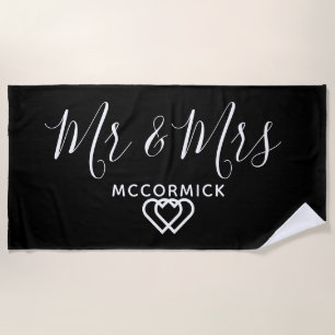 De heer en mevrouw Black en White Monogram op pers Strandlaken