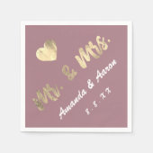 De heer en mevrouw Black White Namen Hart Mauve Servet (Voorkant)