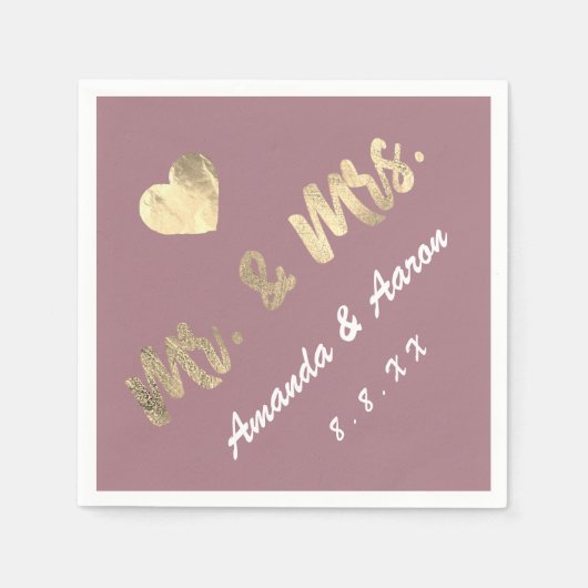De heer en mevrouw Black White Namen Hart Mauve Servet (Voorkant)