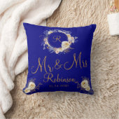 De heer en mevrouw Blue Gold Floral Monogram Logo Kussen (Deken)