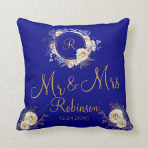De heer en mevrouw Blue Gold Floral Monogram Logo