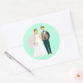 De heer en mevrouw Bride en bruidegom Blauwgroen Ronde Sticker (Envelop)