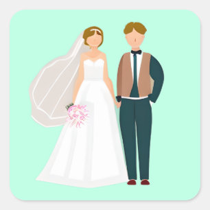 De heer en mevrouw Bride en bruidegom Blauwgroen Vierkante Sticker