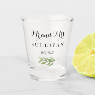 De heer en mevrouw bruiloft naam en datum shot glas