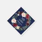 De heer en mevrouw Burgundy Floral Blue Wedding Servet (Hoek)