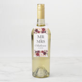 De heer en mevrouw Burgundy Floral Waterverf Weddi Flessenhanger (Op fles)