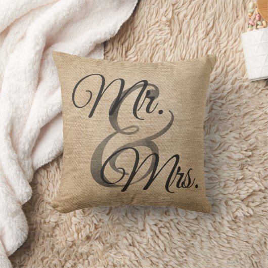 De heer en mevrouw Burlap Wedding Personalized Kussen (Deken)