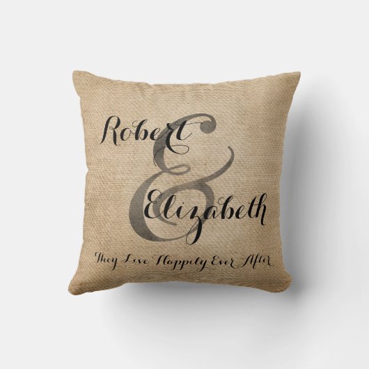 De heer en mevrouw Burlap Wedding Personalized Kussen (Achterkant)