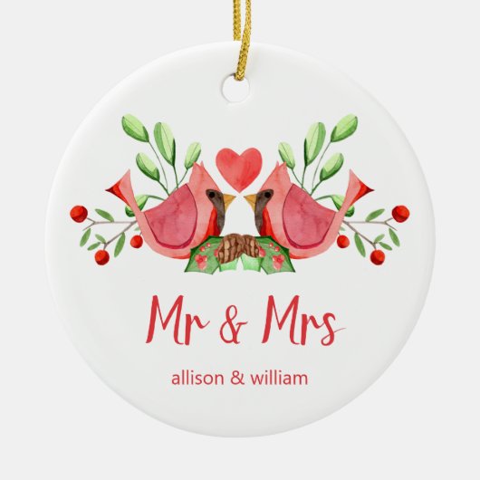 De heer en mevrouw Cardinaal Lovevogels hebben Keramisch Ornament (Voorkant)