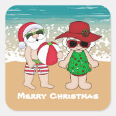 De heer en mevrouw Claus kerstvakantiestrand Vierkante Sticker (Voorkant)