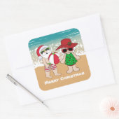 De heer en mevrouw Claus kerstvakantiestrand Vierkante Sticker (Envelop)