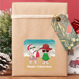 De heer en mevrouw Claus kerstvakantiestrand Vierkante Sticker