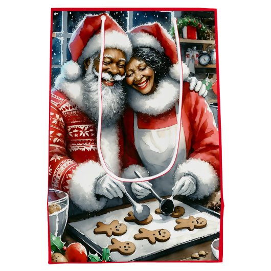 De heer en mevrouw Clause Schattigee Kerstmis Medium Cadeauzakje (Achterkant)